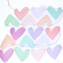 Paper Heart Garland Pre-Strung (No DIY!) Conversation Heart Garland Pastel Valentines Decor, 11 Foot Paper Banner for Galentines, Baby Showers, Weddings, and Valentines Day Decorations