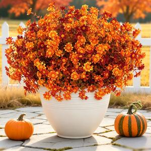 SOMYTING Artificial Fall Flowers for Outdoors, 12 Bundles, Fall Red