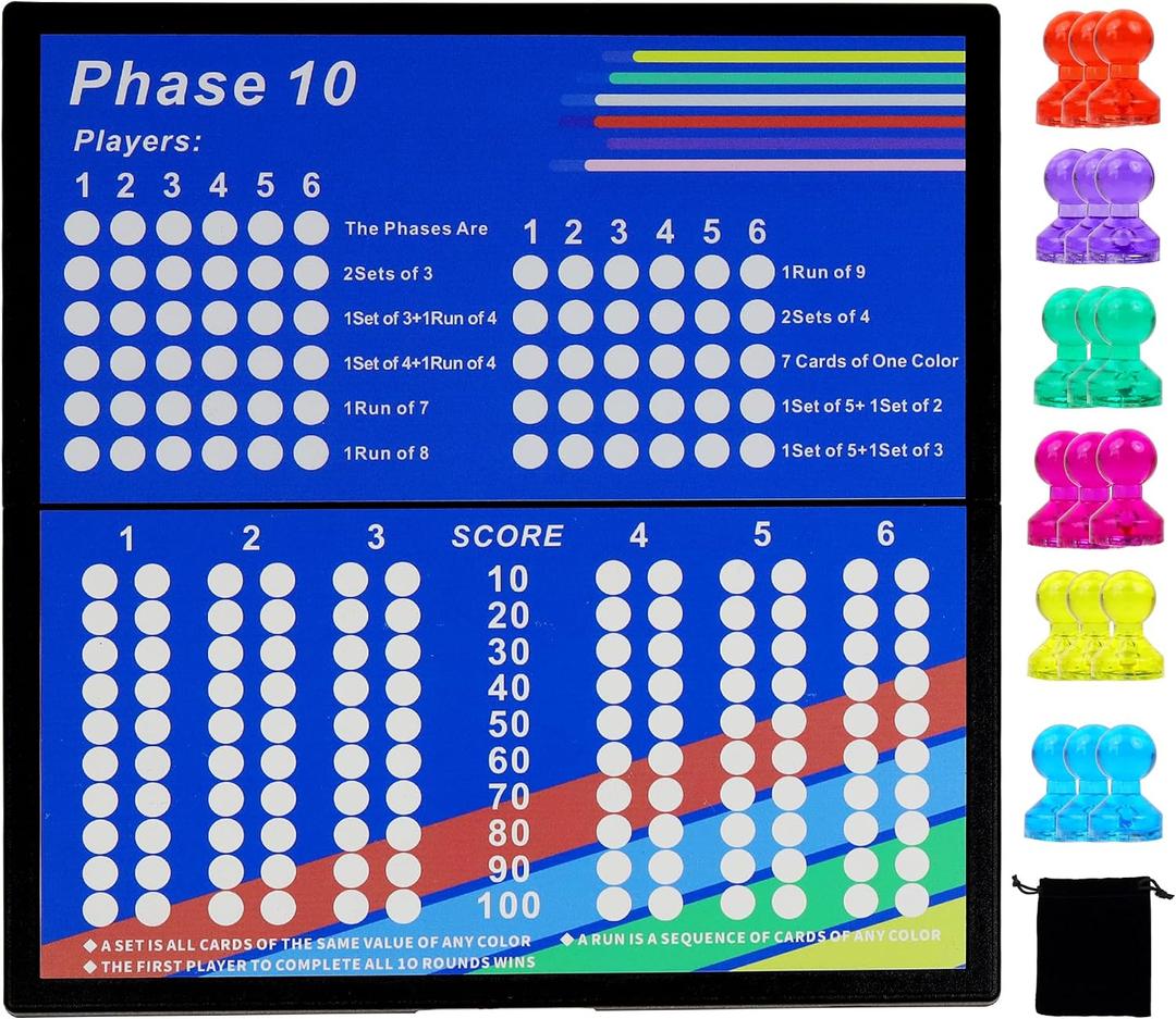 Phase 10 Score BoardMagnetic and Foldable Design for Phase 10 Card Game