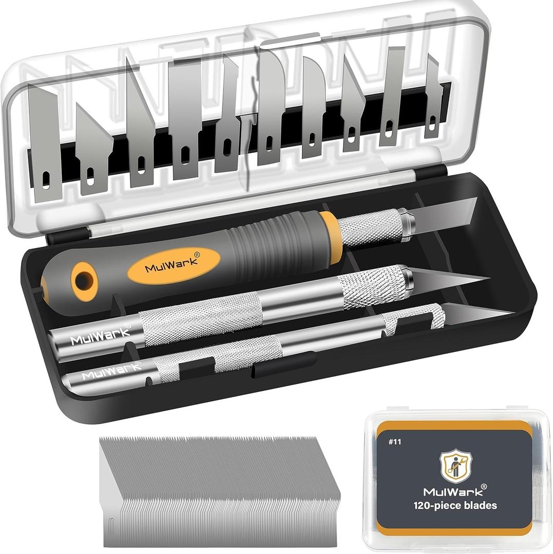 MulWark 136-Piece Precision Hobby Knife Set with Blade Storage Magnetic Handle - Portable Exacto Knife for Modeling & Crafting, Includes Chiseling, Stencil Edge & Fine Point Blades, 120#11 Blades