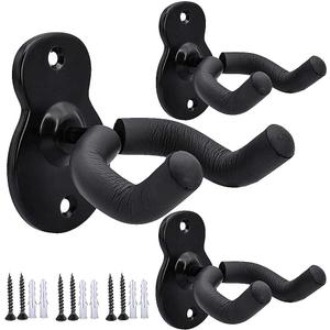 Sound harbor Guitar Wall Mount Wall Hanger 3 Pack Hook Black Metal Guitar Holder for Acoustic Electric Bass Guitar Ukulele Banjo Mandolin