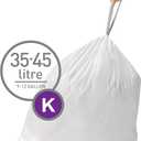 simplehuman Code K Custom Fit Drawstring Trash Bags in Dispenser Packs, 20 Count, 35-45 Liter / 9-12 Gallon, White