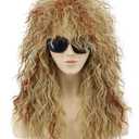 VGbeaty 70s 80s Rocker Mullet Wig Women Long Curly Wave Brown and Blonde Wig Halloween Party Cosplay Costume Wig