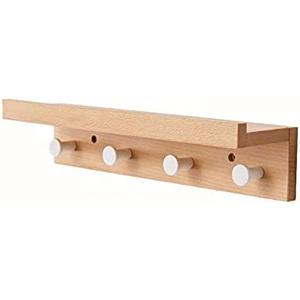 Wall Shelves Floating Shelves, Wall Coat Rack, Wall Mounted Living Room Shelf with Hooks, Decorative Storage Shelves for Kitchen Bathroom Bedroom Entrance (Color : Wood color, Size 4 hooks-48.5x10.5x, Set of 2