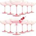HKSZEH 12 PCS Ribbed Coupe Glasses Pink Plastic Champagne Coupe Cup 10oz Detachable Gold Rim Espresso Martini Glass Vintage Margarita Glassware Cocktail Glass for Wedding Bachelorette Party