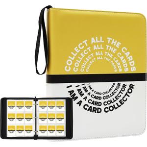 Trading Card Binder with 9 Pocket Pages, Top Loading 900 Pockets card collection Albums 3 rings card sleeves binder sheets (Yellow, 900 Pockets)