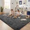 Large Smoky Grey Fluffy 9x11 Area Rugs for Living Room Clearance