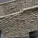 Creative Co-Op Braided Bankuan and Rattan Stair Basket with Whitewash Finish and Handles, White