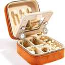 Smileshe Travel Velvet Jewelry Box with Mirror, Mini Gifts Case for Women Girls, Small Portable Organizer Boxes for Rings Earrings Necklaces Bracelets