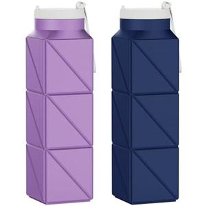 Popdigito 2pcs 610ml Collapsible Water Bottles Upgrade Foldable Water Bottle BPA Free Reusable Lightweight LeakProof Silicone Water Bottles 20.6oz for Travel Gym Hiking Office Camping Sport