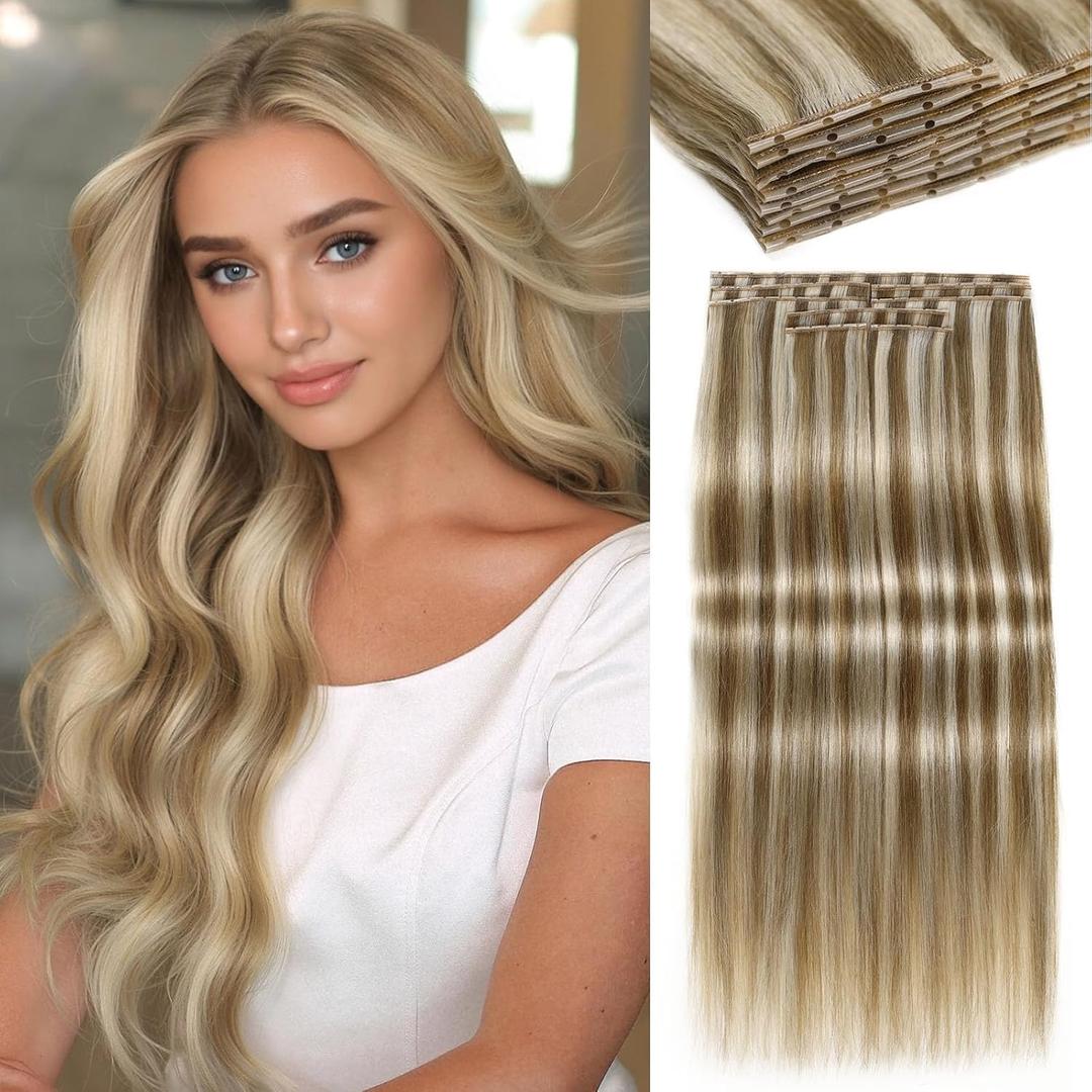 LADY MIRANDA 20 Inch Micro Beads Hair Extensions 100g 8PCS Double Weft Human Hair Extensions Reusable Seamless Weft & Handmade Wefts for Effortless Volume(9A/60, 20 Inch)