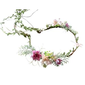 Vine Flower Crown Boho Flower Headband Hair Wreath Floral Halo Headpiece with Ribbon Wedding Party Photos Rosy (2)
