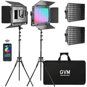 GVM 1300D RGB Video Light with Softbox, 65W LED Video Lighting Kit, 25000lux/0.5m, 360° Full Color Photography Lighting Kit, 2 Packs Led Panel Light for YouTube, Web Conference, Streaming