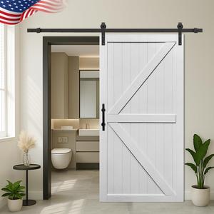 S&Z TOPHAND 42in x 84in MDF Barn Door with 8FT Sliding Door Hardware Kit, Solid Barn Door Slab Covered with Water-Proof PVC Surface (White)