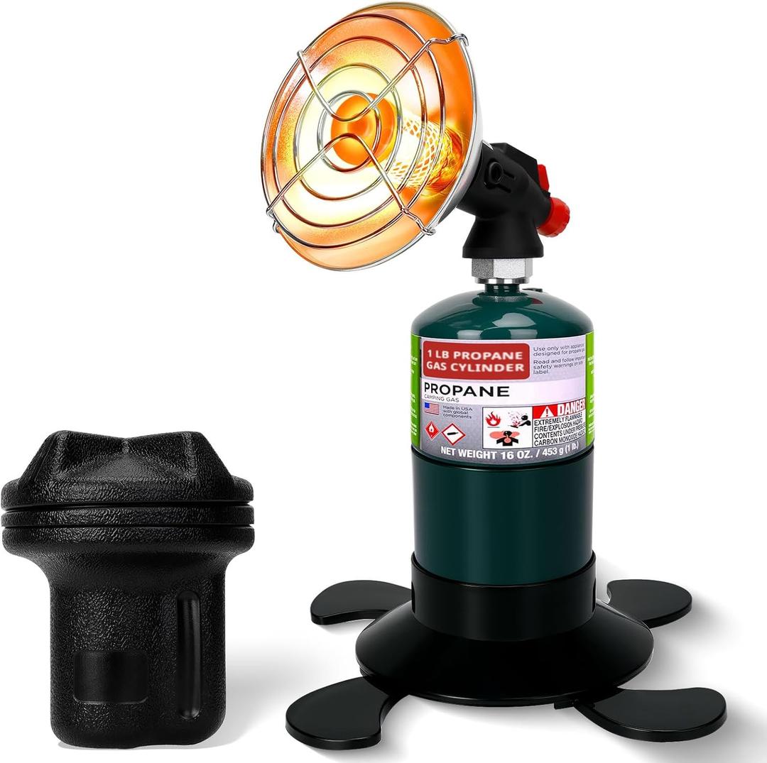 Portable Propane Heater for Camping Tent, Outdoor Small Space Patio Garage Heater, Self Ignition Radiant Cordless Heaters Foldable Gas Tank Holder for Hiking Ice Fishing Deer Blind Hunting (medium, Black)