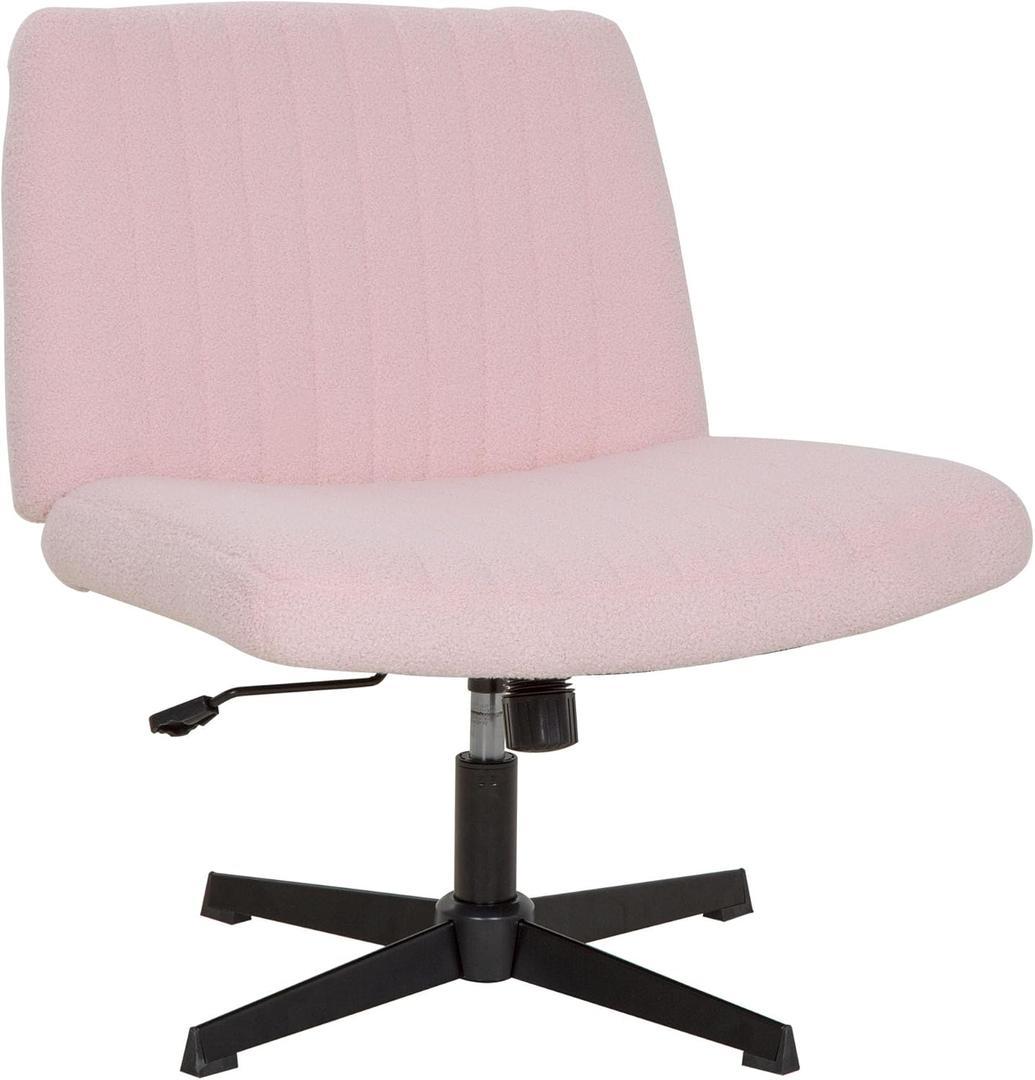 FDW Criss Cross Chair Armless Cross Legged Office Desk Chair Adjustable Swivel Ergonomic Gaming Chair No Wheels Backrest with Wide Seat Native Sponge Computer Task Vanity Chair for Home Office,Pink (Pink)
