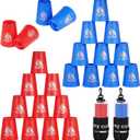 yeesport 24 Pcs Sport Stacking Cups, Sport Training Game for Challenge Competition, Plastic Stacking Cups, Classic Family Game for Kids and Adults, Blue+Red