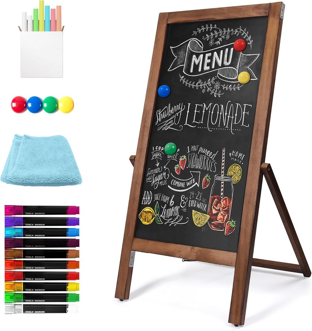 SELEAD Double Sided Magnetic Chalkboard Easel Sign with Stand - 40"x20" Outdoor Rustic Chalk Board Sandwich Sidewalk Pizarra for Menu, Restaurant, Business, Wedding