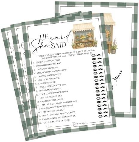 Fresh Off the Market Bridal Shower Games, Farmers Market He Said She Said Game for 30 Guests with Game Cards, Bridal Shower Decor, Wedding Decorations Supplies (08)