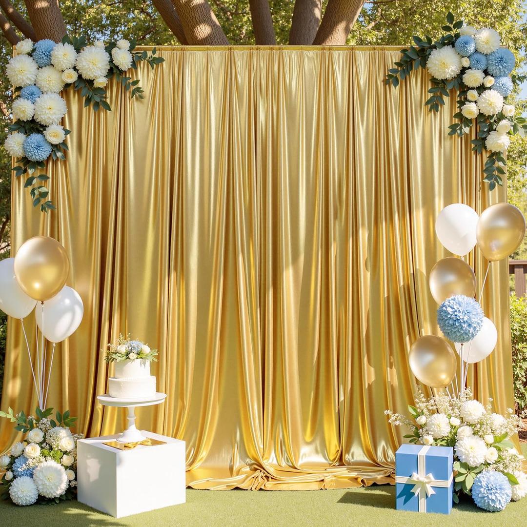 10ft x 10ft Gold Sequin Backdrop Curtain for Parties, Wrinkle Free Thick Glitter Photo Backdrop Drapes 2 Panels 5x10FT Shimmer Back Drop Cloth Shiny Fabric for Wedding Birthday Photography Background
