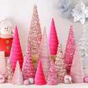 Ireer 12 Pcs Christmas Velvet Trees Set Various Size Velvet Cone Modern Decorations Indoor Table Tree Centerpiece Minimalist Xmas Holiday Winter Home Decor(Pink)
