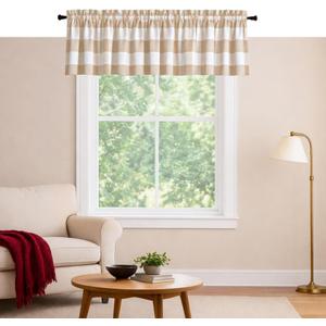 Softopia Cotton Mini Gingham Check Valance Curtains, 2 Pack, 54x18 Inches, 100% Cotton Rod Pocket Kitchen Window Valances for Farmhouse, Café, Bedroom, Bathroom and Living Room - Beige White