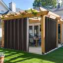 NICETOWN 2 Panels Outdoor Curtains for Patio Waterproof & Windproof, Extra Wide Grommet & Back Tab on Top & Bottom Thermal Insulated Sun Blocking Drapes with Rope for Deck, Toffee Brown, W100 x L84