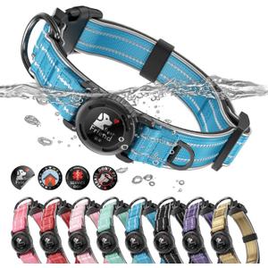 Upgrade Airtag Dog Collar,with IPX8 Waterproof AirTag Holder | Reflective Ultra-Durable | Soft Padded | Lock Buckle | Heavy Duty | Fit Small Medium Large DogsBlueM(15"19")