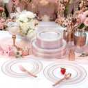 Ciaell 150PCS Rose Gold Plastic Plates Disposable Plates with Rose Gold Plastic Silverware include 50Plates, 25Forks, 25Knives, 25Spoons, 25Cups for Wedding & Party