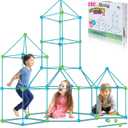 Kids Fort Building Kit 120 Pieces Construction STEM Toys for 3 4 5 6 7 8 9 10 11 12 Years Old Boys and Girls Ultimate Forts Builder Gift Build DIY Educational Learning Toy for Indoor & Outdoor (Blue+green)