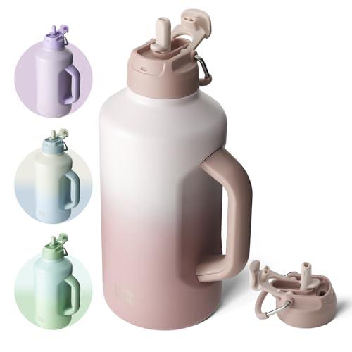 BOTTLE BOTTLE Insulated Water Bottle 64 oz with Straw and Dual-use Lid Stainless Steel Water Bottle with Handle Vacuum Stainless Steel Jug for Workout and Sports pink gradient