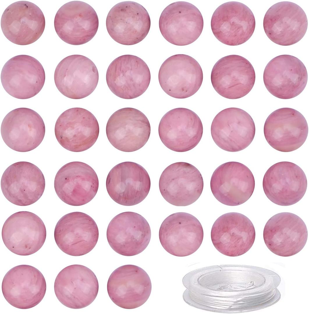 100Pcs Natural Crystal Beads Stone Gemstone Round Loose Energy Healing Beads with Free Crystal Stretch Cord for Jewelry Making (Rhodochrosite, 8MM) (8MM, Rhodochrosite)