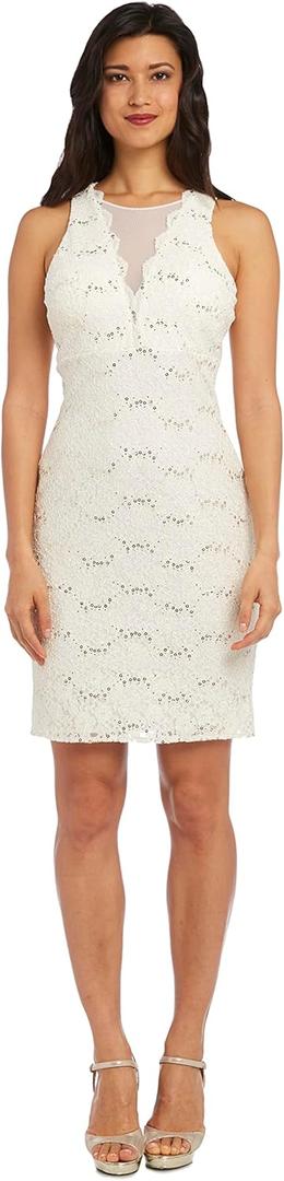 Nightway Women's Sequined Glitter Lace (6, Ivory)