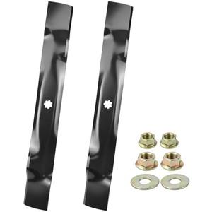 POSFLAG 2 Pack GY20850 John Deere 42 Inch Mower Blades with Blade Nuts Replaces GX22151, AM137333, AM137328, UC21583, AM141033 for John Deere 42" D100, D110, D130, X300, D105, E100 Ride-On Tractors