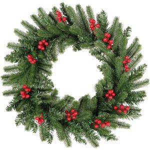 Uten 20 inch Christmas Wreath for Front Door, Winter Wreath Xmas Artificial Decorations with PVC/PE Berries Cones for Indoor Outdoor Garden Gate Home Winter Holiday New Year (Green Red Berries)