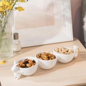 Newman House Studio Decorative Bunny Candy Dish Bowl - Home Decor Ceramic Candy Dish/Nut Dish Three Bowls Snack Bowls Easter Tabletop Decoration Home Dcor 13.75 * 4 * 3 Inch