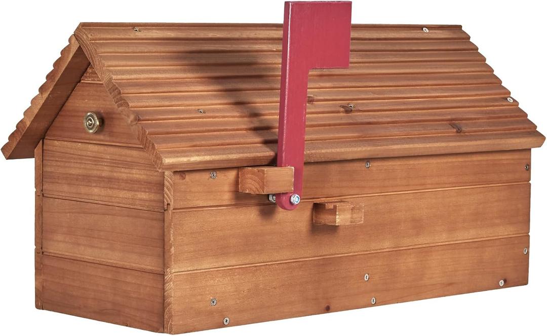 Cedar Mailboxes Outside,Mailboxes for House Outside Decorative,Outdoor Custom Mailbox Wood Roof for Envelope, Mail, Postcards, Books, Garden Yard Storage Box School Library
