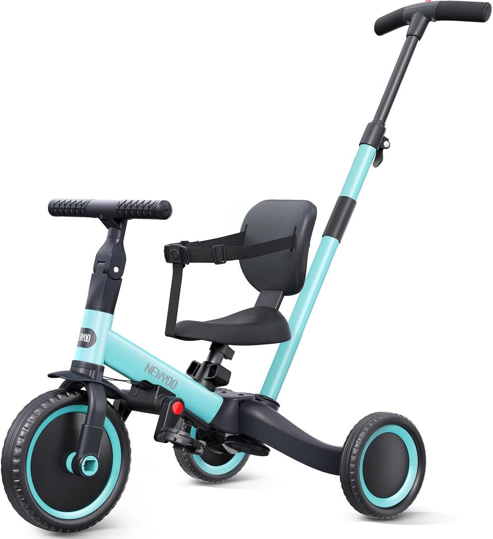 newyoo Tricycles for 1-3 Year Olds, Toddler Bike, Birthday Gift and Toy for Boys and Girls, Toddler Tricycle with Parent Push Handle, Trike with Backrest and Safety Belt, Blue, TR007