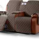 Ruaozz Waterproof Loveseat Recliner Cover with Console Non-Slip Reclining Couch Covers Split Sofa Slipcovers with Elastic Straps Furniture Protector for Kids, Dogs, Pets(Brown, 2 Seater)