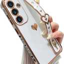DEFBSC Compatible with Samsung Galaxy A17 5G Case, Electroplated Edge Love Heart Case with Wrist Strap, Full Camera Protection Raised Reinforced Corners Shockproof Soft TPU Cover, White
