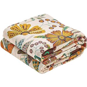 Boho Throw Blanket, 100% Cotton Ultra Soft Luxury Throw Rustic Quilt, 60"x80" Floral Printed Farmhouse Decor Bed Summer Blankets, All Season Rustic Reversible Bohemian Throw for Bed - White