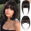 BOGSEA Clip in Bangs, 100% Real Human Hair Fake Bangs Clip in Hair Extensions Fringe with Temples Hairpieces for Women Curved Curtain Bangs for Daily Wear (2 Clips, Brown Black)