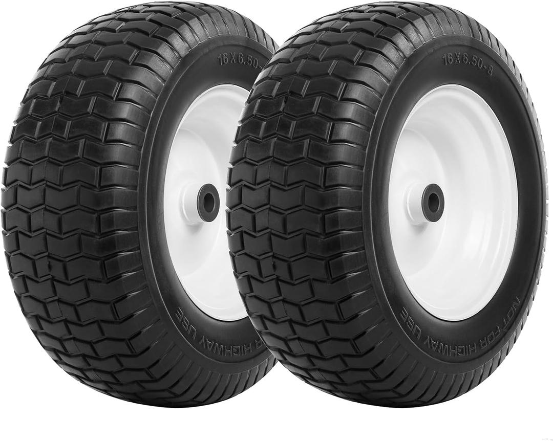 Taifa 16 Inch 2 PCS Solid Flat Free Replacement Tires and Wheels 6.50-8 with 3/4'' Axle Bore Hole, Air Less Wheel for Wheelbarrows, Lawn Mower, Garden Carts, Hand Trucks, Generators