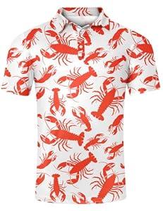 uideazone Mens Polo Shirts Dry Fit Performance Moisture Wicking Funny Golf Shirt Short Sleeve Red Lobster L