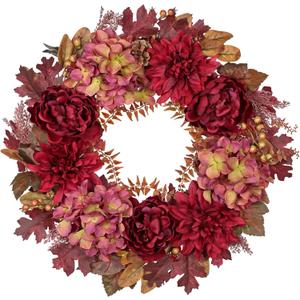 Hollyone 24inch Fall Wreath for Front Door Fall Decor Autumn Wreath Artificial Flower Wreaths with Hydrangea Peonies Dahlia Handmade Outdoor Indoor Halloween Farmhouse Harvest Decorations for Home