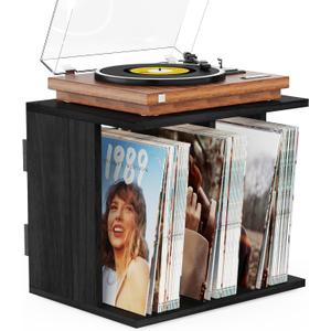 Vinyl Record Storage, Vinyl Record Stand Wall Mount Up to 80-100 Albums, 3-Compartment Vinyl Record Holder (Black)
