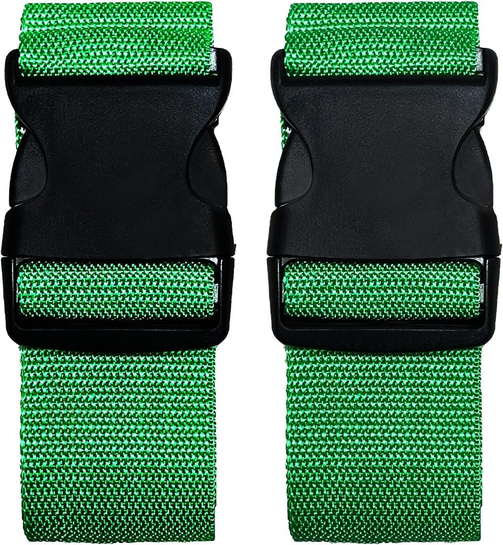 2 Pack Suitcase Belts, Adjustable Luggage Straps, Bright Colors Travel Packing Straps with Quick Release Buckle (Green)