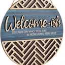 IARTTOP 3D Welcome Hanging Sign Plaque for Front Door Wall Decor, Funny Welcome-ish Wooden Hanger (12''x 12''), Rustic Minimalist Outdoor Wood Wall Art for Farmhouse Porch or Entryway Home Decor