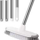 MEIBEI Floor Scrub Brush with Long Handle 54" Stiff Bristle Shower Deck Brush, Adjustable Stainless Metal Handle for Cleaning Tile, Bathroom, Tub, Bathtub and Patio