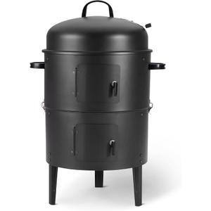 Am16 inch Vertical Charcoal Outdoor Smoker, BBQ Grill, with Built-in Thermometer, 2-Layer Design, Adjustable Air Supply Control, Black
